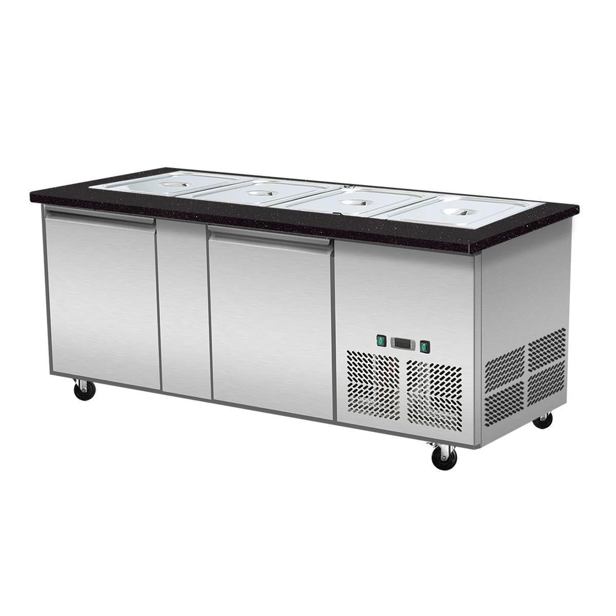 Salattheke, SNACK-Line, Kalte Theke, 4x GN1/1, Granit Star Galaxy schwarz, 153x82x85.5 Glasaufbau Klarglas ohne Zwischenablage, H=396mm