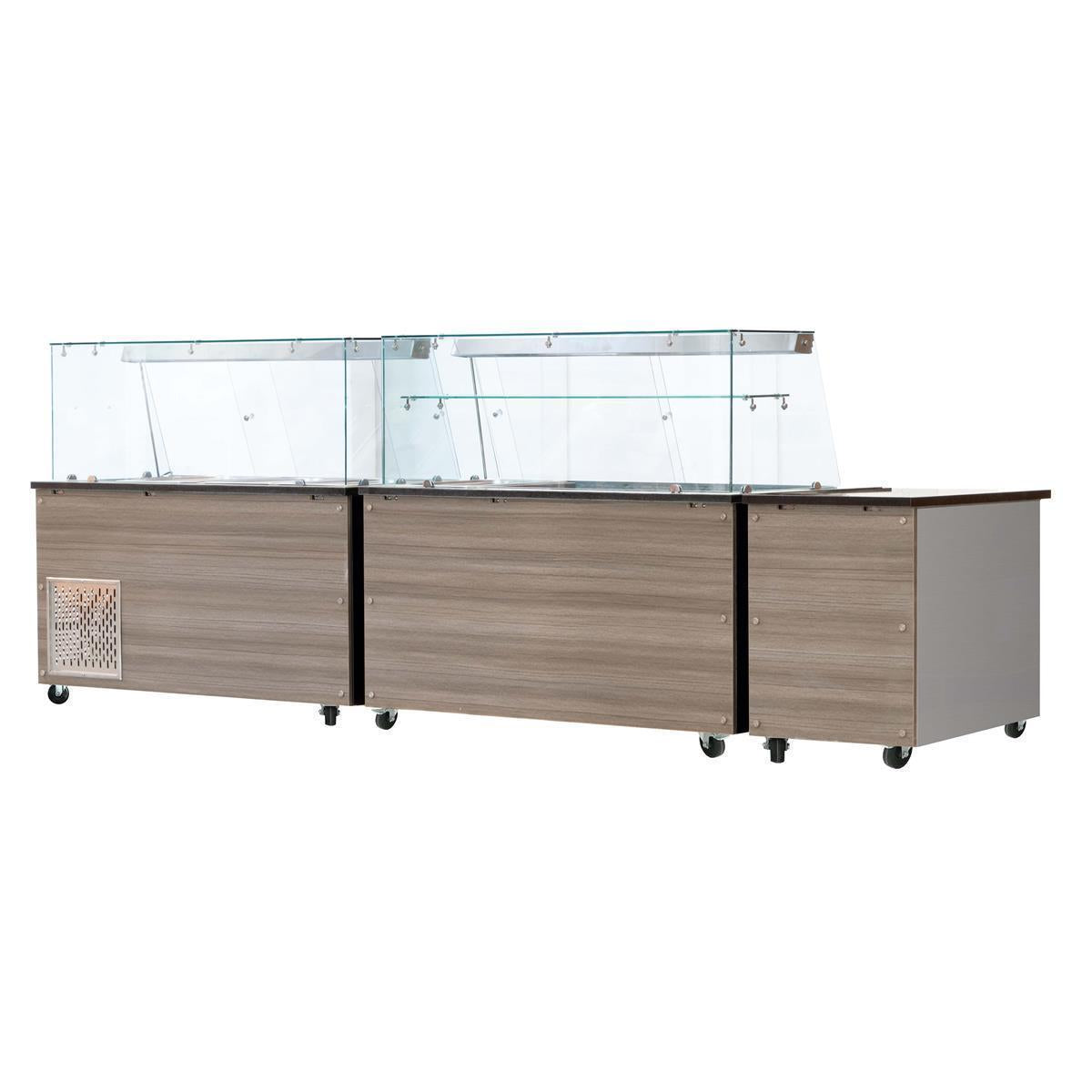 Salattheke,  SNACK-Line, Kalte Theke, 6x GN1/1, Granit rosa-grau, 223x82x85.5 Glasaufbau Klarglas ohne Zwischenablage, H=396mm