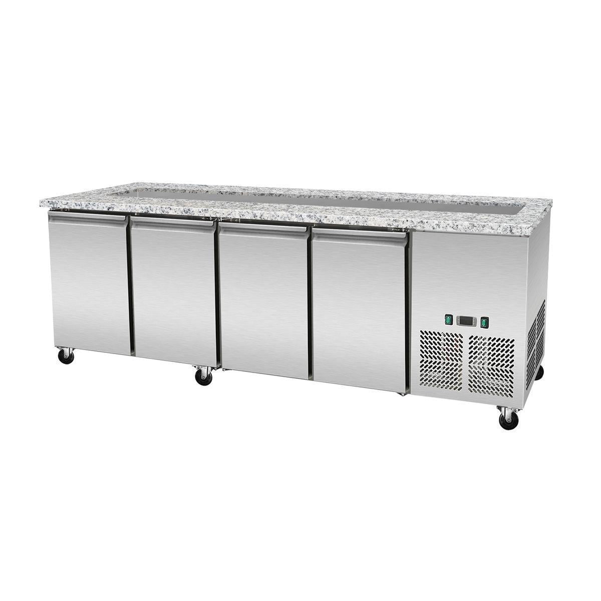 Salattheke,  SNACK-Line, Kalte Theke, 6x GN1/1, Granit rosa-grau, 223x82x85.5 Glasaufbau Klarglas ohne Zwischenablage, H=396mm