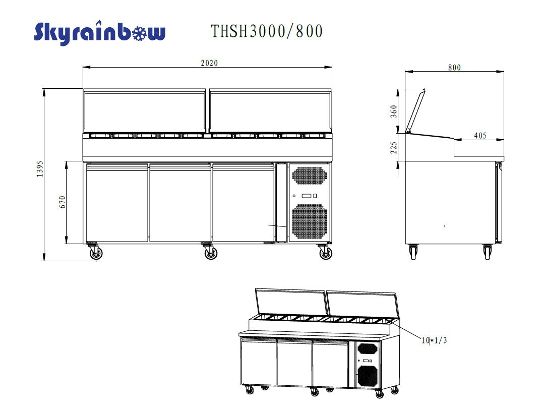 Zubereitungstisch 3 Türen, 202 x 80