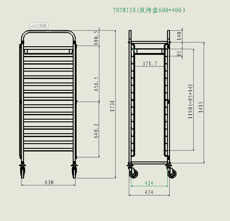 Tablettwagen, 15x Backnorm 40x60
