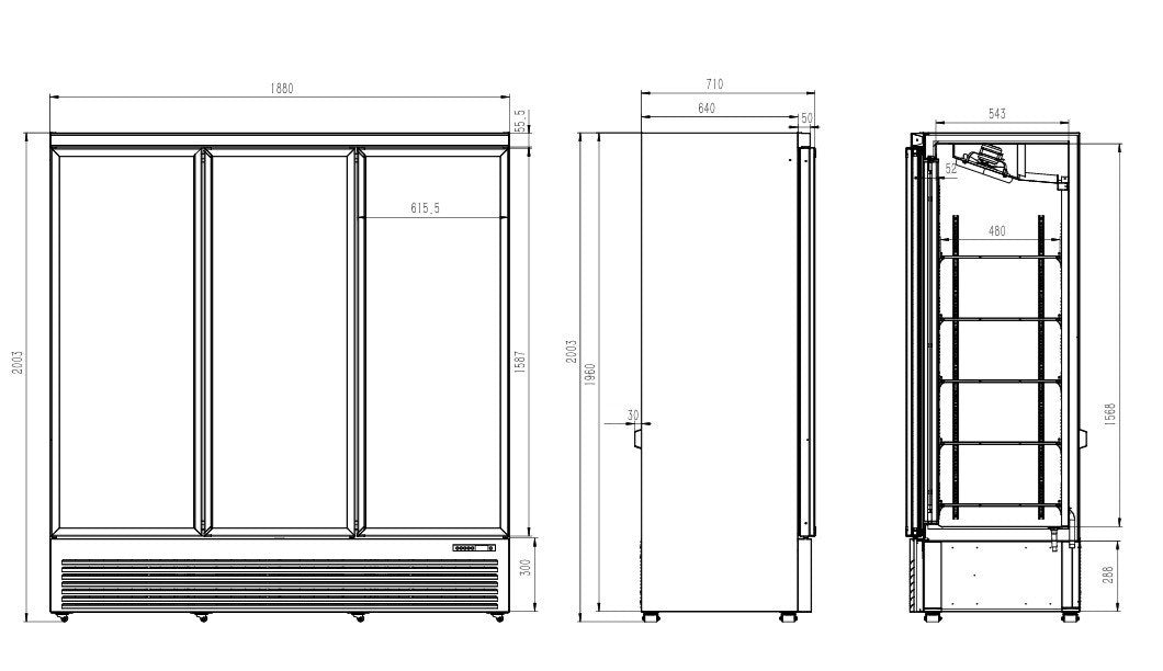 Getränkekühlschrank / Kühlschrank mit 3 Glastüren - schwarz