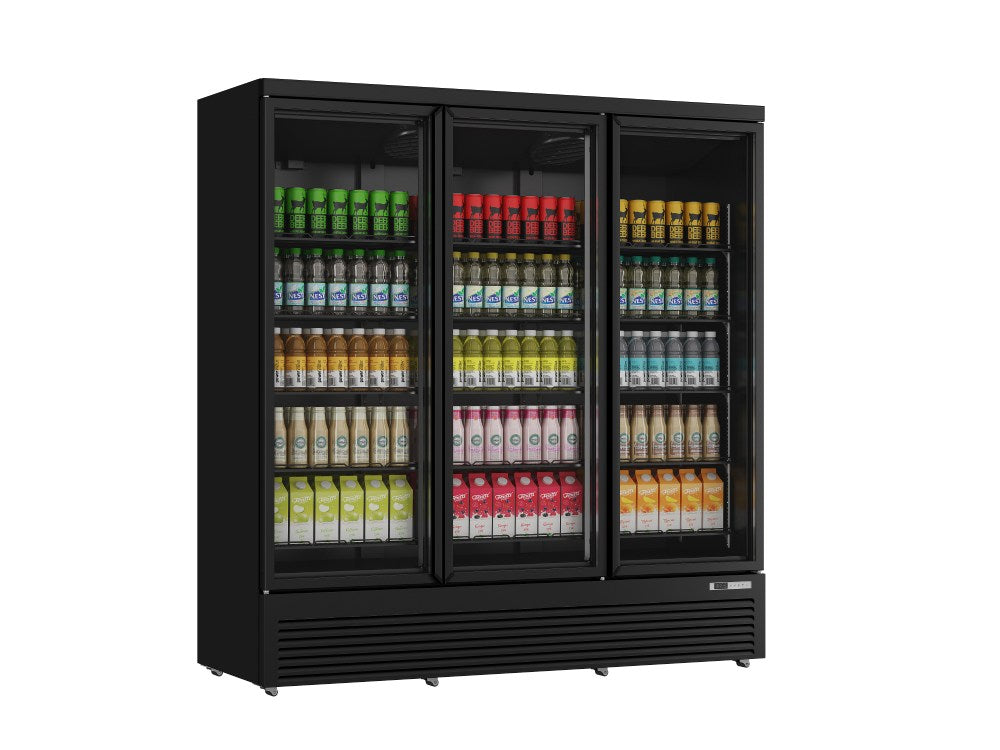 Getränkekühlschrank / Kühlschrank mit 3 Glastüren - schwarz