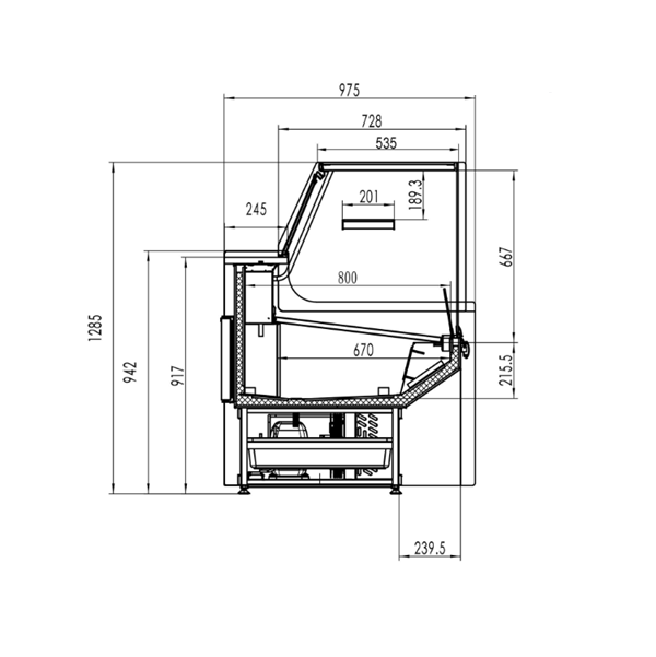 GekÃ¼hlte Fleischtheke â€“ 2480 mm mit Einzelregal